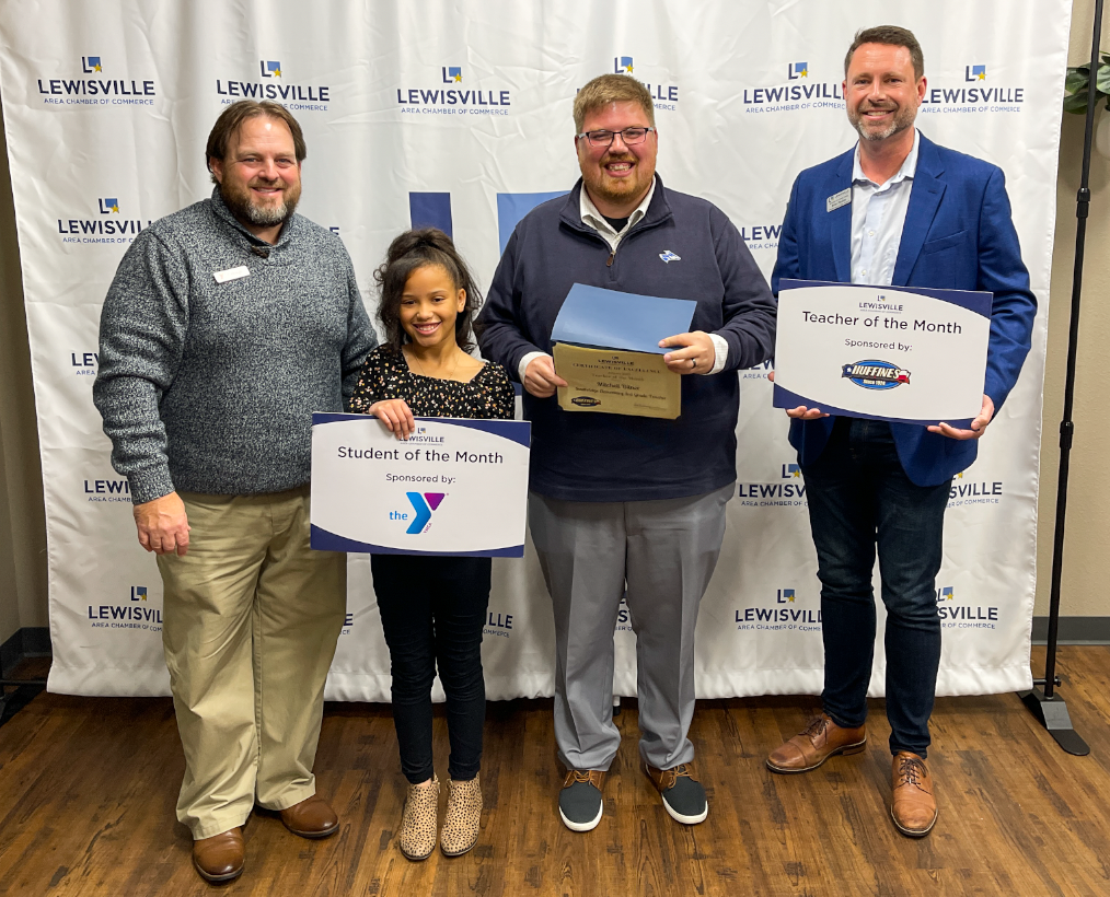 Southridge student Kaylin Jones and teacher Mitchell Bitner were recognized by the Lewisville Chamber. January 2023